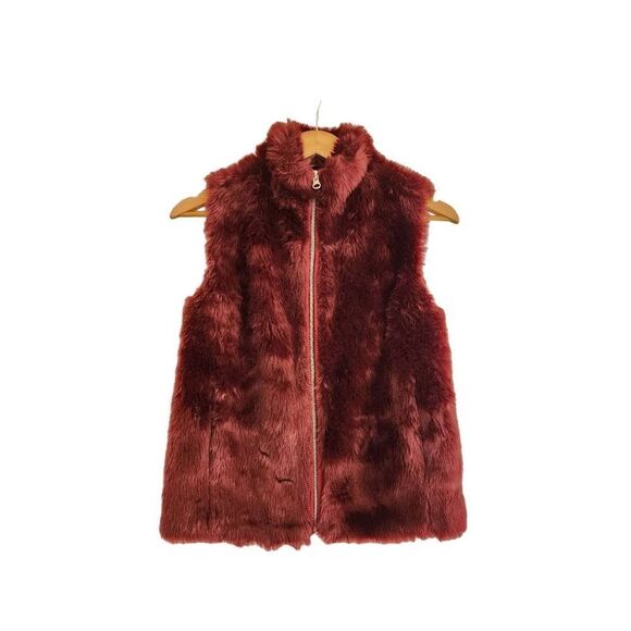 J. Crew faux fur cozy maroon vest size xxs - Picture 1 of 7